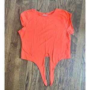 Zara Trafaluc Women's Crop Knot Tie Top in Orange Size Medium